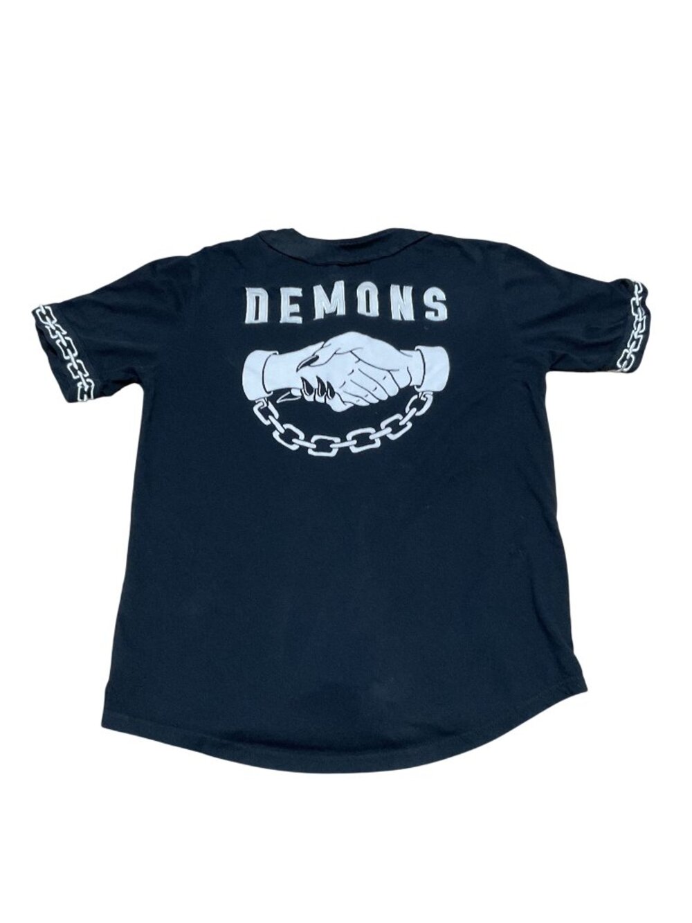 Lurking Class Black Baseball Shirt Sz L "Down With My Demons" Chain Sleeves